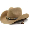 Berretti da donna cappello da sole bohémien per cappelli da spiaggia pieghevoli da donna estate paglia di carta panama bianco protezione UV da viaggio cowboy