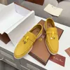 Loro * Piana Lazy LP Mocassins formais femininos de couro camurça sapatos de feijão de fundo plano grande estilo europeu