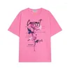 Мужские рубашки с каблетой в повседневной схеме розовой печати с коротким рукавом и женским открытым матчем C.E Top Tees 976