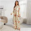 Vêtements de nuit pour femmes Ensemble de pyjama pour femmes pour femmes causal imprimé floral à manches longues vêtements de détente 2 pièces Djerf Avenue Pyjamas Y2K Chic Vinta Dhp83