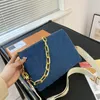 Designer Luxury Blue Denim Canvas Chain Small Shoulder Bag