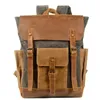 Backpack Vintage Outdoor Canvas Stitching Crazy Horse Leather Oil Wax Waterproof Computer School Bag Male