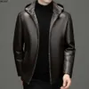 Winter Clothing New Mens Leather Jacket Middle-aged Lambhair with a Hat Sheep Fur and Integrated Warm Trendy