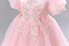 Champagne flor menina vestido para casamento rendas apliques brilhando inchado manga curta crianças aniversário princesa primeira comunhão vestido 240309