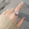 Anello con diamante zircone AAA a forma di fiore colorato in edizione coreana