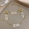 14k gula guld strass geometriska ellipshänge halsband örhängen armband för kvinnor gyllene kedja smycken set