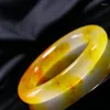 Strand High Grade A Yellow Jade Bangles Women Fine Jewelry äkta Natural Myanmar Jadeite med certifikat Burma Jades