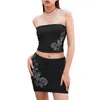 Arbetsklänningar kvinnor blommor minikjol set 2 stycke kläder sommar sexig stropplös rör toppar bodycon korta kjolar kostym streetwear