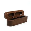 Jewelry Pouches Rectangular Wooden Ring Box Velvet Sponge Magnetic Cover Bearer Double Slot Design 2-Slots Display