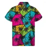 Men's Casual Shirts Colorful Palm Tree 3d Print Shirt Men Summer Vacation Tropical Plants Pattern Short Sleeves Hawaiian Button Lapel Blouse