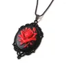 Kolye Kolye Vintage Gotik Gül Kolye Victoria Siyah Kırmızı Çiçek Takı