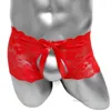 Sous-vêtements sans entrejambe pour hommes Boxers en dentelle Shorts Sous-vêtements Voir à travers Bowknot Sexy Sissy Lingerie Culotte Bikini Slip Homme