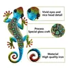 Metal Gecko Duvar Dekorasyonu Kertenkele Bahçe Sanatı Asılı Cam Heykel Kapalı ve Açık Teras Çit 3 Renk 2 PCS 240229