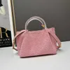 Natural Raffia Woven Tote Shopping Bag Pink Straw Beach Totes Bag V Handbag Crossbody Large Capacity Purse 240315