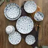 Plates Creative Ceramic Plate Blue and White Porcelain Desktop Fruit Salad Dish EL Dinner Set Dishes Kitchen Cutrower