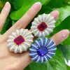 Cluster Rings Missvikki Luxury Gorgeous Fingers Fet Big Flower Rings for Women Bridal Cubic Zircon Dubai Accessories Rings Beach Jewelry L240315