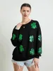 Hoodies للنساء النساء ST Patty Day Costume Sweetshirt Sequin Shamrock Pattern Long Sleeve Round Dound Doulder