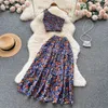 Women Elegant Floral Skirt Set Female One Shoulder Crop Top ALine Midi Skirt Female Casual Suits 240315