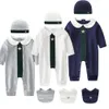 New Spring and Autumn 2023 Fashion Baby Mens Cotton Long Sleeve Splicing Work Newborn jumpsuit and bib set 240315