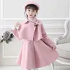 Flickans klänningar flickor Autumn Winter Dress Ethnic Style Set Little Girl Three Piece Wool Dress Performance Korean Childrens Clothing 240315