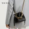 TOUTOU Genuine Leather Quilted Drawstring Bucket Bag for Women with Chain Strap Crossbody Handbag for Daily Use and Commuting 240309