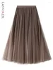 Spódnice lanmrem gradient gaza plisowana długo dla kobiet elastyczna talia siatkowa moda odzieży 2024 Spring 2DA2716