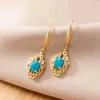 Dangle Earrings Classic Pastoral Style Cut-out Pattern Exquisite Oval Turquoise Earings For Women Engagement Jewelry Cheongsam Accessories