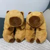 Chinelos unissex bonito capivara antiderrapante quente pelúcia slides confortável desenho animado casal ao ar livre