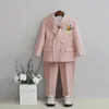 Dzieci Formalne Slim Fit Solid Suit Boys Wedding Birthday Performing Pography Costume Kids Blazer Spods Bowtie Strój 240304