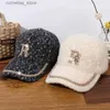 Ball Caps Womens Winter Warm Baseball Cap Sweet Hundred with Duck Tongue Cap Fashion Inlaid Diamond Rebound Cap Tide RhinestoneY240315