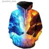 Erkek Hoodies Sweatshirts 2023 Büyük boy vahşi hayvan kurt soğuk ve şiddetli erkek hoodies fitness 3D baskılı kapüşonlu sweatshirtler izleme komik yakışıklı yeni l240315