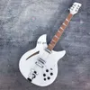 Cordes personnalisées Semi Hollow Body Guitare électrique Vernis brillant Touche en palissandre Triangle Inlay Konbs Deux prises de sortie Pickguard blanc