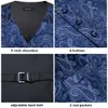 Hiie 20 Kolor jedwabnych kamizelki męskie krawat biznes formalny sukienka Slim Sleeveless kurtka 4pc Hanky ​​Cufflink Blue Paisley garnitur kamizelka 240312