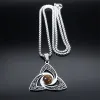 Viking Trinity Knot Necklace For Women Men 14K White Gold Tiger Eye Stone Irish Celtic Lucky Amulet Halsband smycken