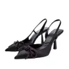 Большие женские туфли весна/лето 2023, новые черные блестящие туфли Muller на тонком каблуке с завязкой-бабочкой