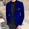 Brand clothing Men Golden velvet suit/Male slim High quality business Blazers/Grooms Wedding Dress Mens jacket clothing 240304