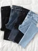 Женские джинсы 2023, женские осенние тонкие узкие брюки с высокой талией, весенние повседневные джинсовые брюки для девочек, черные женские модные стрейч-карандаш