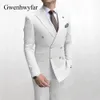 Gwenhwyfar Sky Blue Men Suits Double Breasted Senaste Design Gold Button Groom Wedding Tuxedos Costume Homme 2 Pieces 240311
