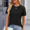 Damesblouses Dames Slim Fit Top Stijlvolle zomertops Geplooid O-hals T-shirt met mesh Kanten details Raglanmouwen Voor casual