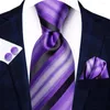 Bow Ties Hi-Tie Design Mor Siyah Paisley 2024 Moda Markası Erkekler İçin Moda Marka Düğün Partisi Kravat Seti Set Handky Kuffinks Hediye Toptan