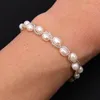 Strand G-G natuurlijke witte rijst parel kralen gevlochten armband 7" sieraden cadeaus voor meisjes