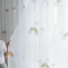 カーテン韓国の刺繍された白い雲と虹色の窓の寝室のカーテン綿のフラックスパネルリビングルーム＃5のためのチュールボイル
