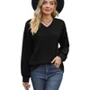 Magliette da donna T-shirt a maniche lunghe casual allentata con scollo a V tinta unita autunno e inverno per abbigliamento