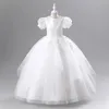 Champagne flor menina vestido para casamento rendas apliques brilhando inchado manga curta crianças aniversário princesa primeira comunhão vestido 240309