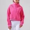 Aktywne szorty lo damski sweter stojący szyja zamek błyskawiczny pullover solidny kolor luźny, swobodny sportowy koszulę z pluszową płaszczem