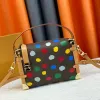 Women Designer Bag 3D målade prickar tryck Totes Bag crossbody axelväskor Rainbow Side Trunk Messenger Bag Handväskor duk äkta läderdame handväska M81979