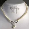 Collier de perles de culture Akoya blanches, boucle d'oreille, 7-8mm, 18'', 1615