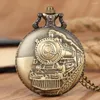 Relógios de bolso estilo antigo trem steampunk relógio completo colar quartzo analógico algarismos árabes dial pingente relógio presente masculino