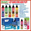 Vente au détail UZY Bang King 6000 Puff jetables E Cigarettes14ml Bobine de maille 1100mAh Batterie rechargeable 0% 2% 3% 5% Niveau 10 Saveurs 6k Puffs Vape Pen
