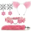 4pcs/Set Cute Fox Tail Anal Plug Bow-Knot Soft Cat Ears Headbands Collar Erotic Cosplay Couples Accessories SM Sex Toys for Female Male